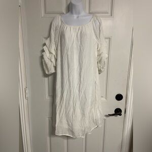 D2- INDIGO ROSE White Ruched Sleeve Boho Midi Dress
